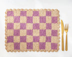 Lavender checked Placemat, Rectangular raffia tabletop