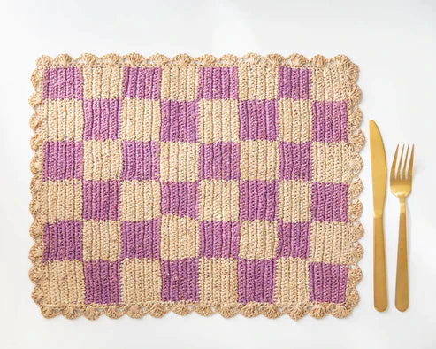 Lavender checked Placemat, Rectangular raffia tabletop