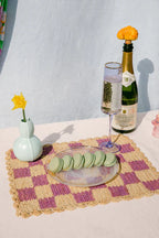 Lavender checked Placemat, Rectangular raffia tabletop