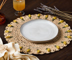 Handmade Tulip Placemat – Raffia Crochet Floral Table Mat – Spring & Easter Table Decor – Artisan Tableware – Boho Dining Accent