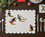 Winter Skier Christmas placemats Set – Snowy Mountain Dining Table Decor – Winter Wonderland Table Setting