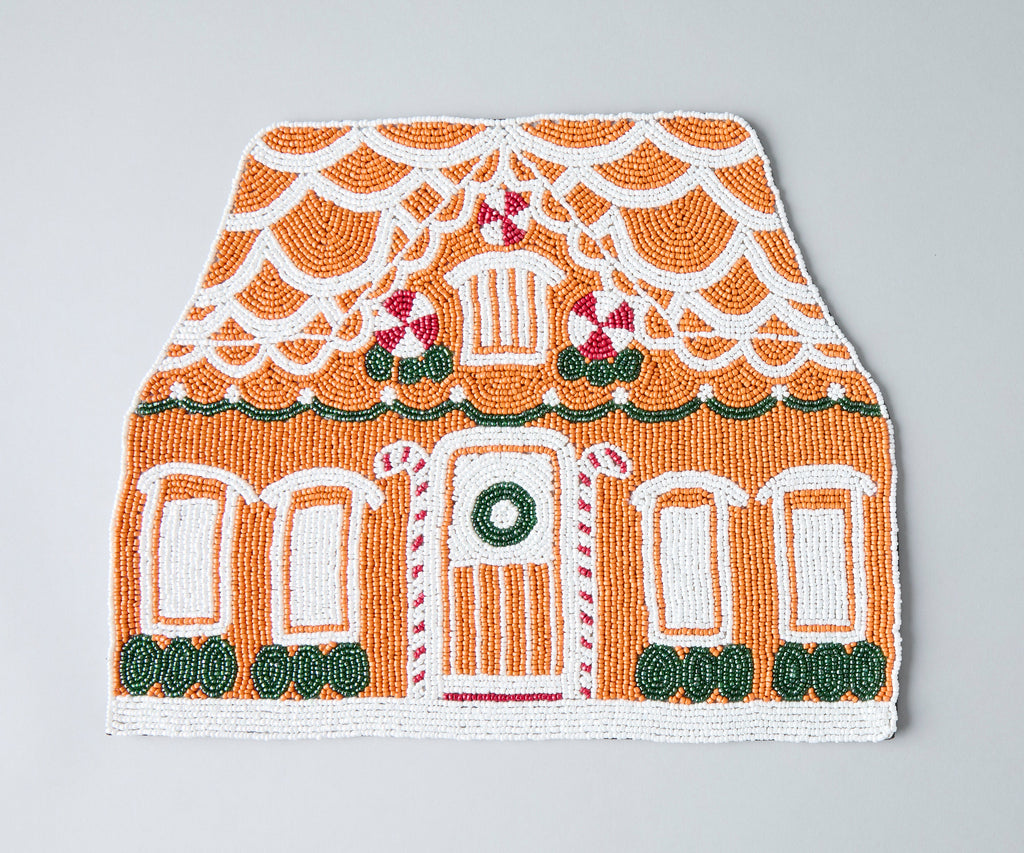 Handicraft Gingerbread House Beaded Placemat, Christmas decoration gift for her – Christmas Handmade Beaded Placemats for Dining