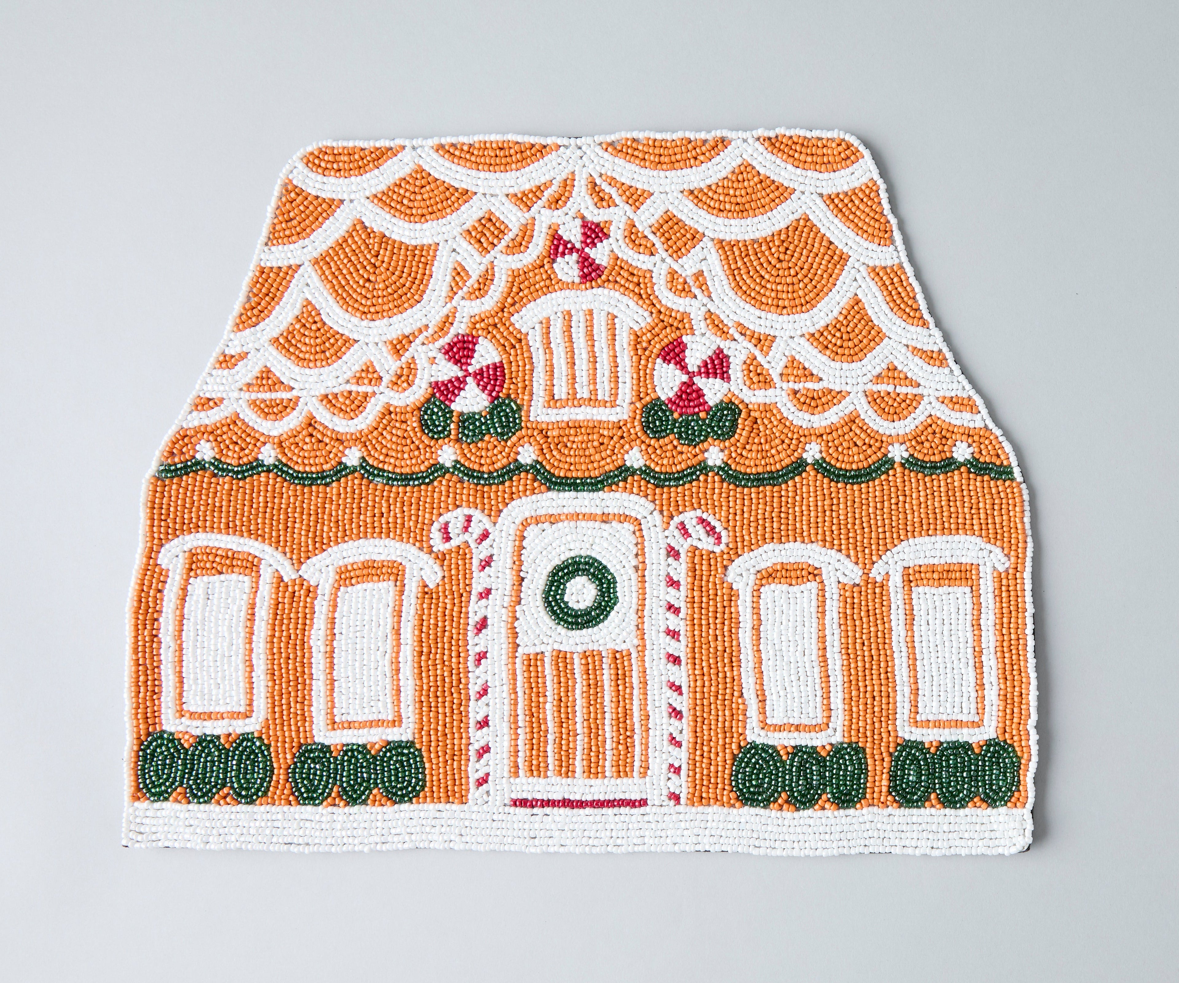 Handicraft Gingerbread House Beaded Placemat, Christmas decoration gift for her – Christmas Handmade Beaded Placemats for Dining