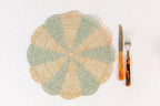 Pinwheel Blue Placemat, raffia tabletop