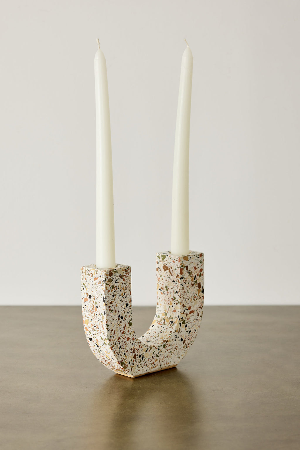 U-shaped Neutral Terrazzo Taper Candle Holder