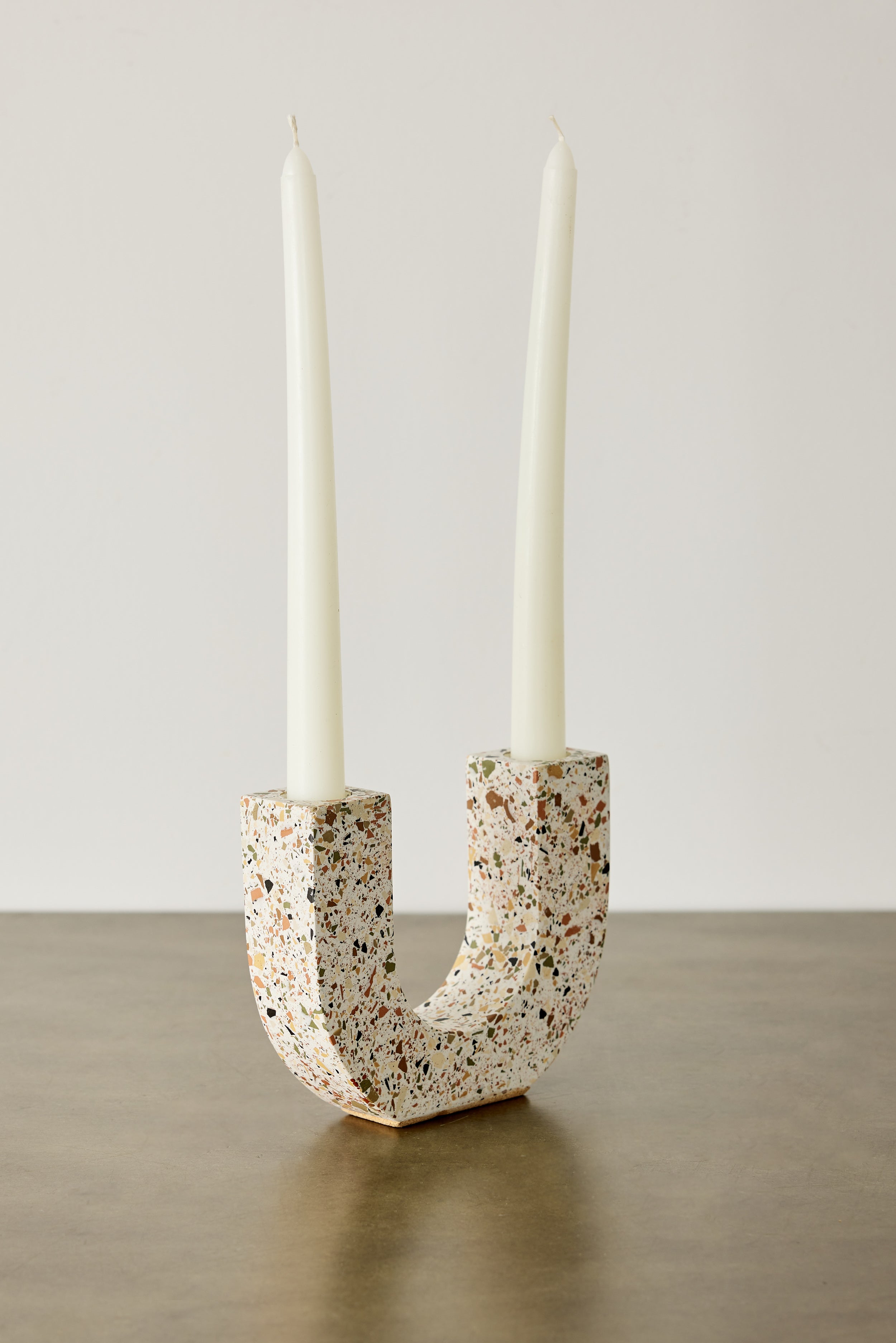 U-shaped Neutral Terrazzo Taper Candle Holder
