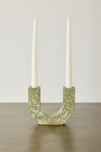 U-shaped Olive Terrazzo Taper Candle Holder