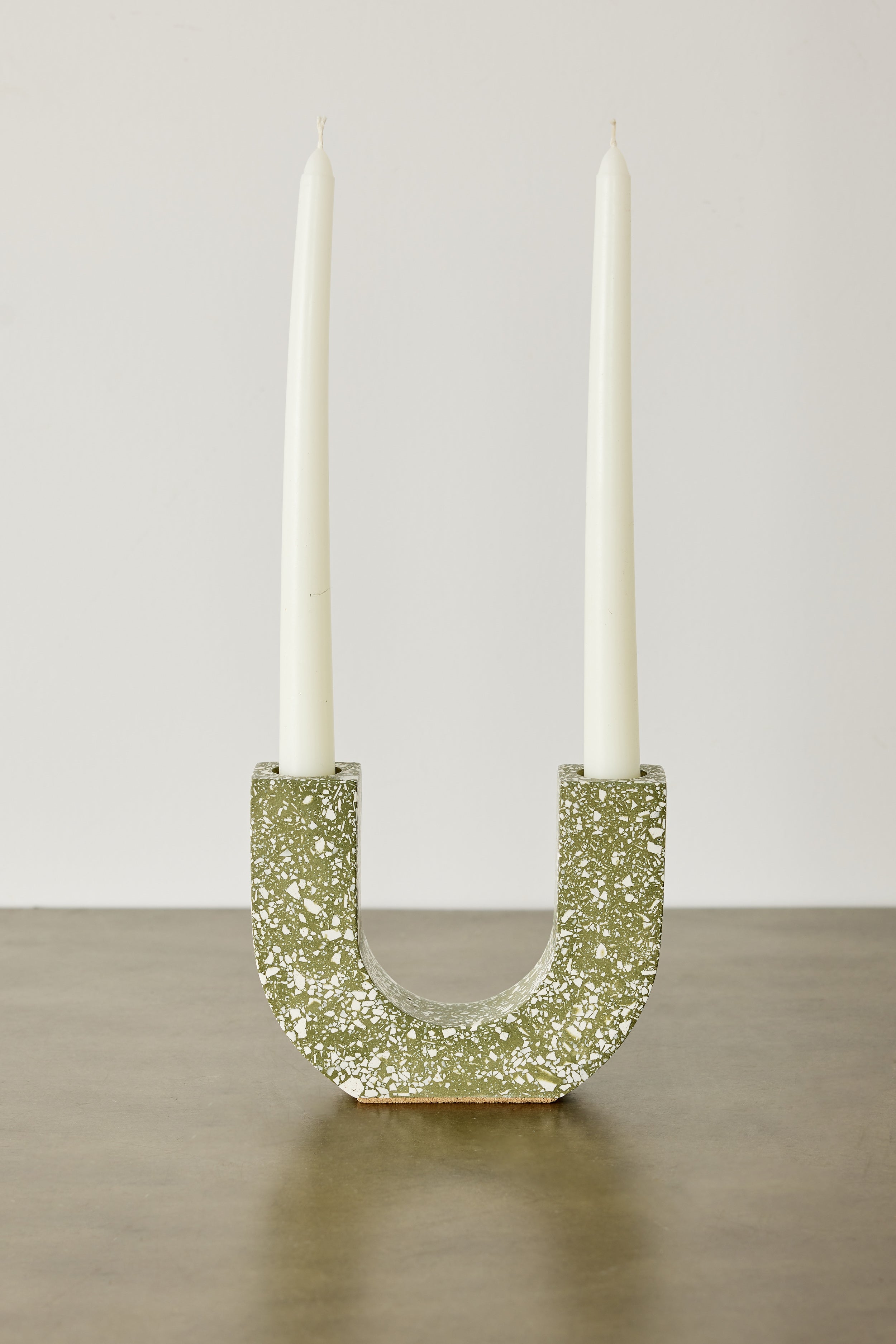 U-shaped Olive Terrazzo Taper Candle Holder
