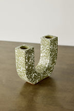 U-shaped Olive Terrazzo Taper Candle Holder