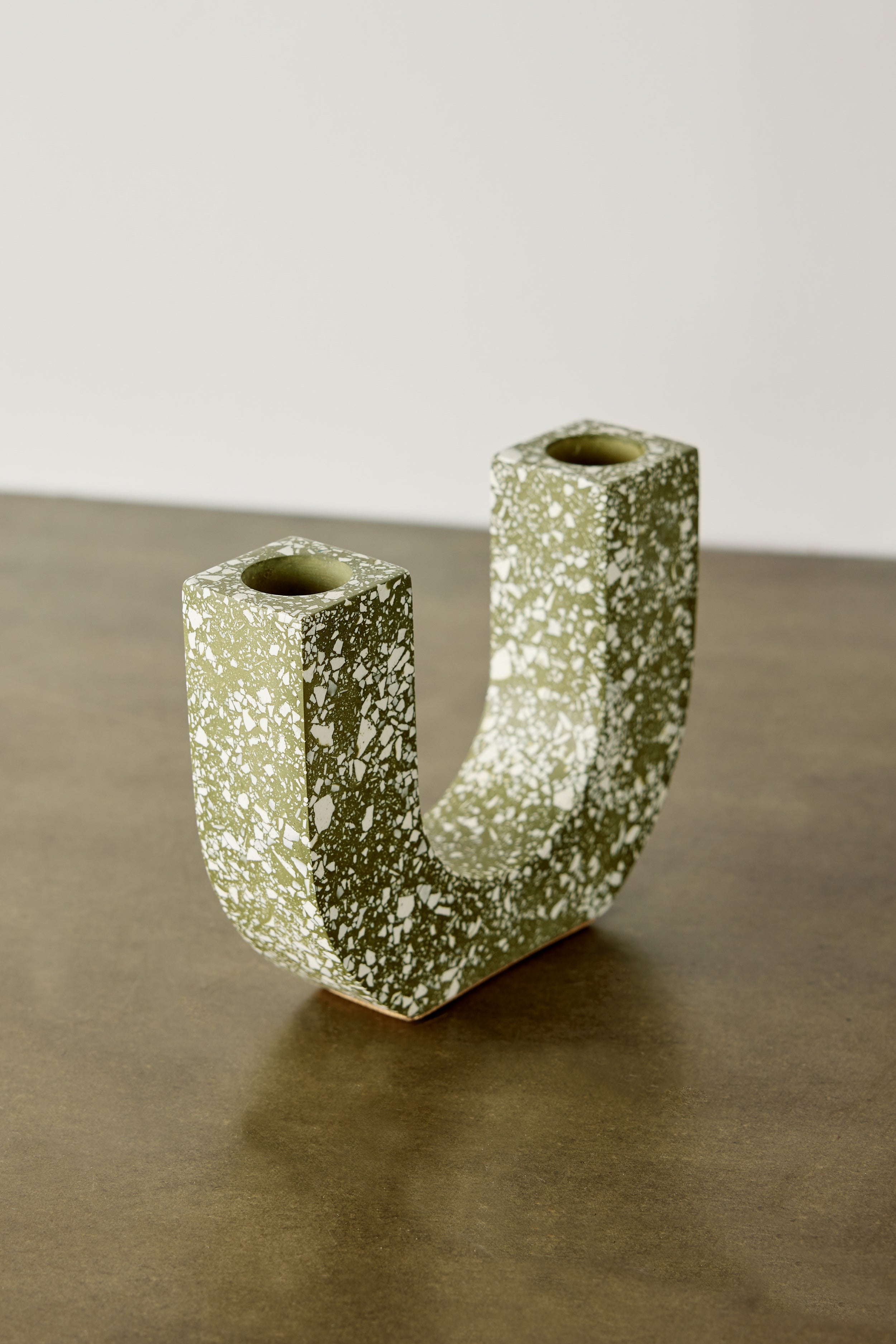 U-shaped Olive Terrazzo Taper Candle Holder