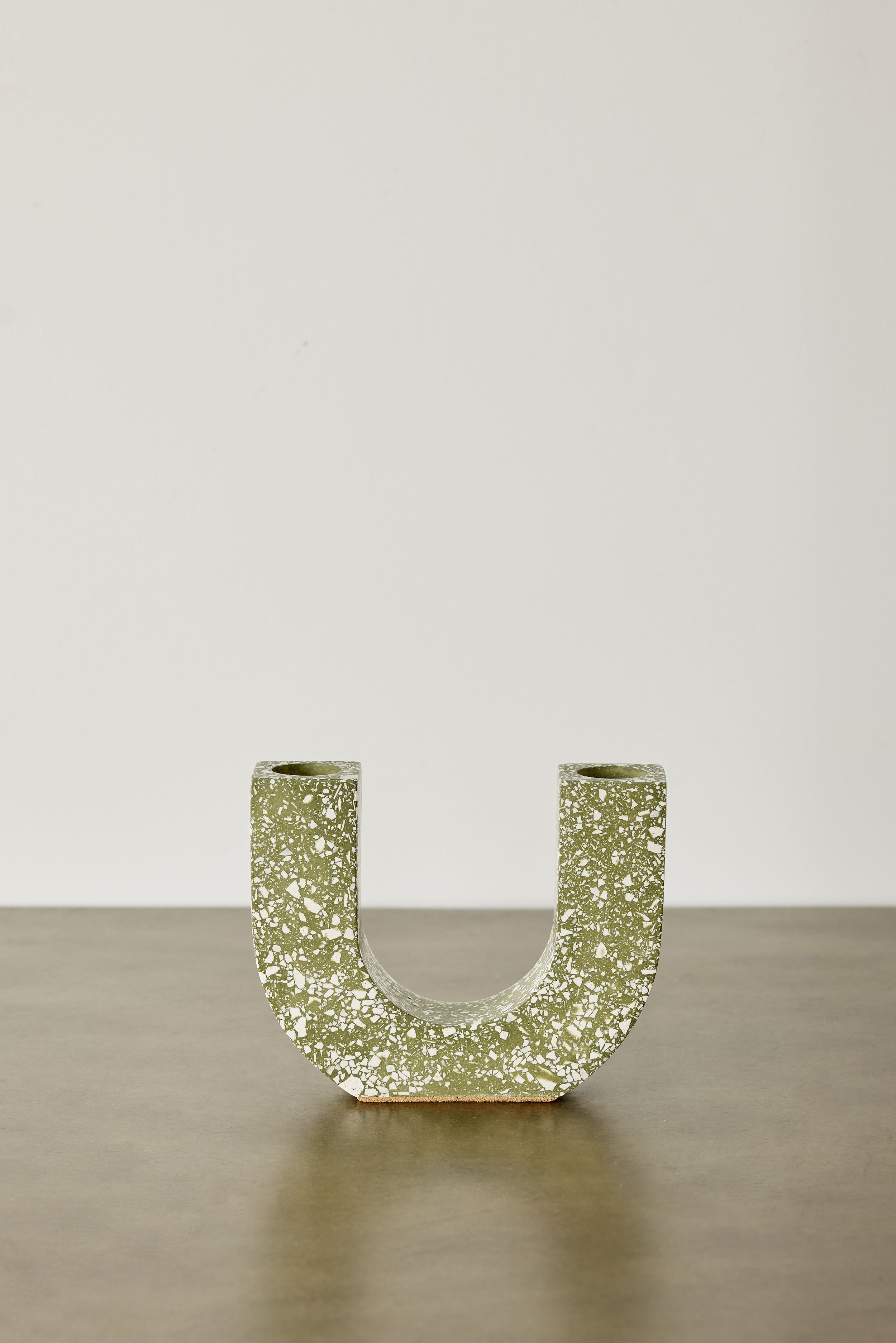 U-shaped Olive Terrazzo Taper Candle Holder