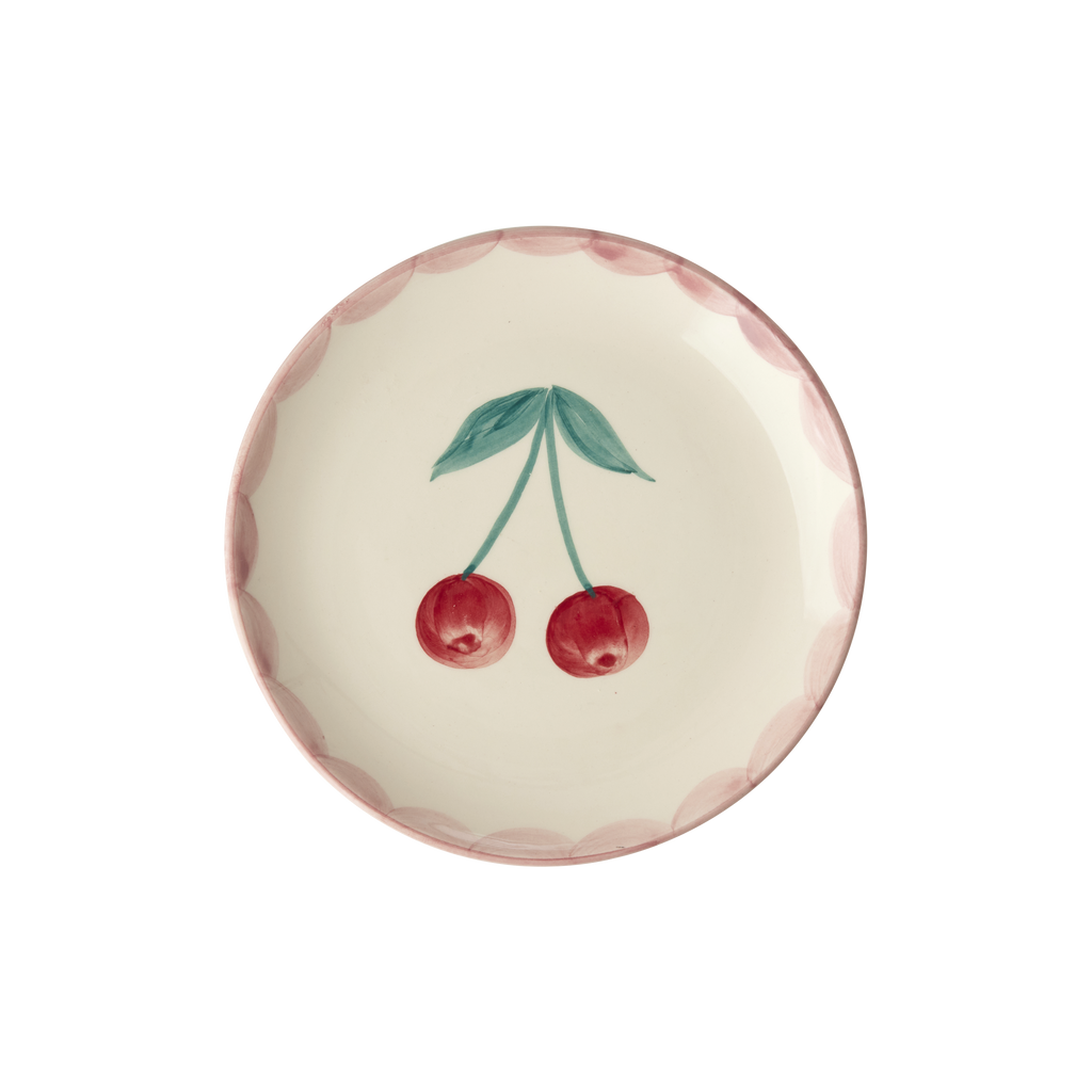 Ceramic Cake Plate with Hand Painted Cherries