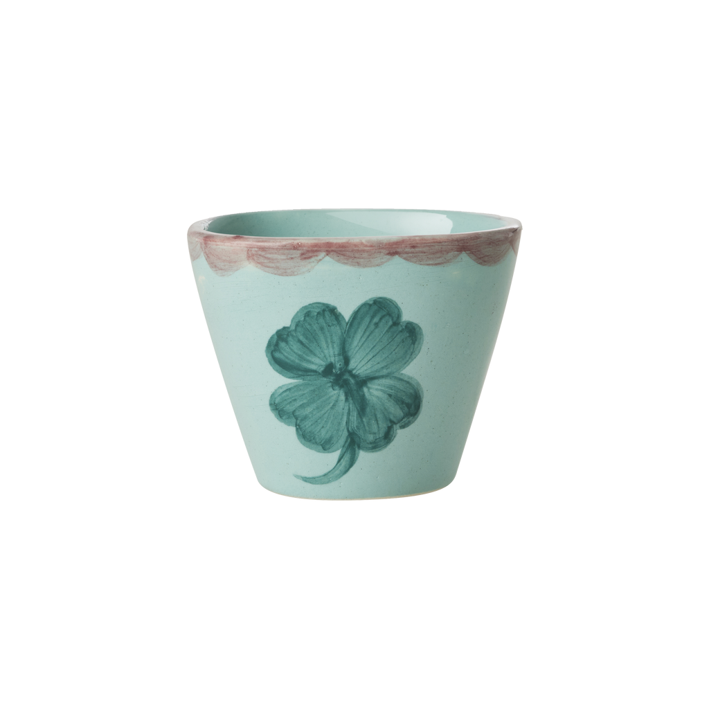 Ceramic Oval Espresso Cup with Hand Painted Good Luck Clover - 2.4 oz