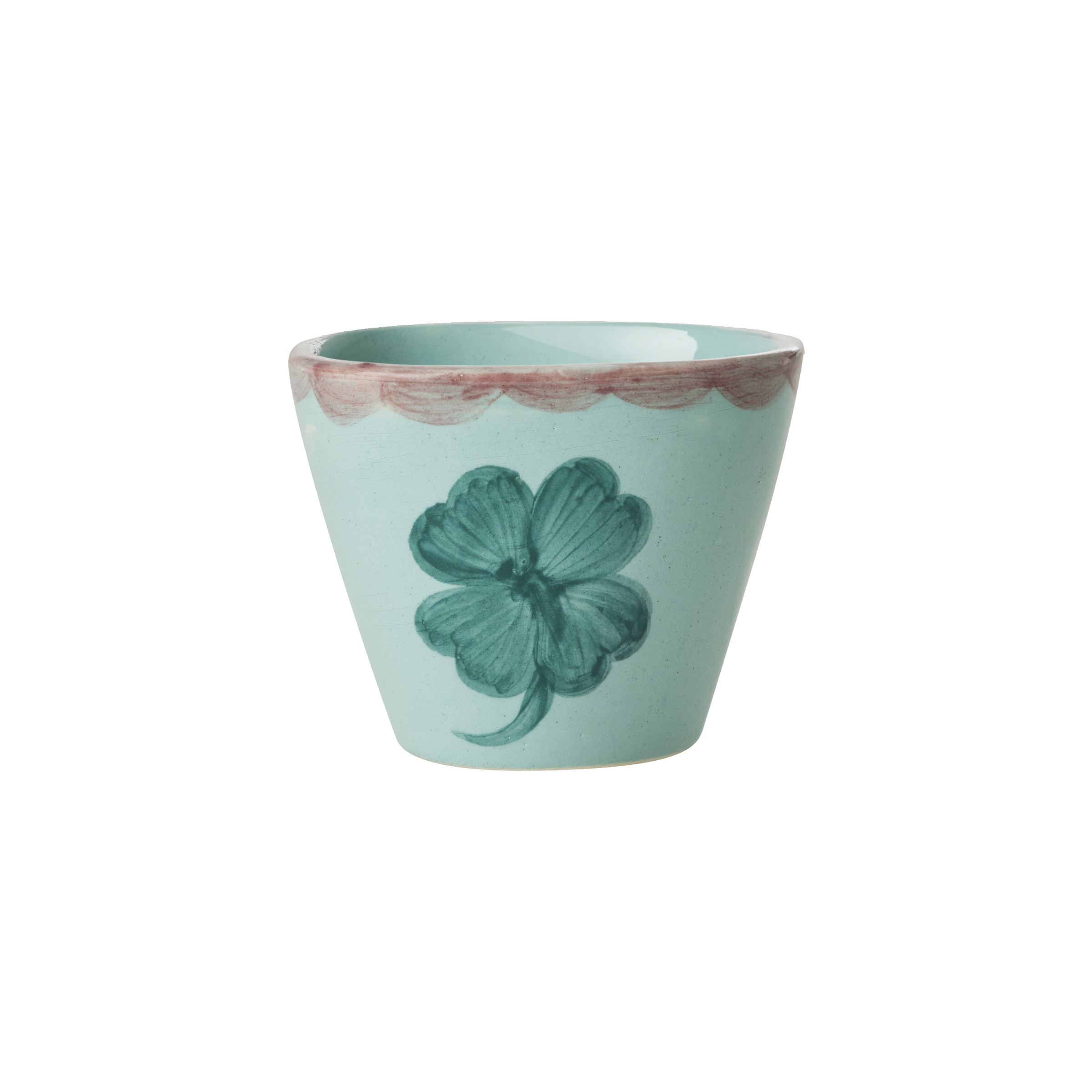 Ceramic Oval Espresso Cup with Hand Painted Good Luck Clover - 2.4 oz