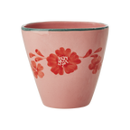 Ceramic Oval Cup with Hand Painted Orange Flower Vine - 10.1 oz