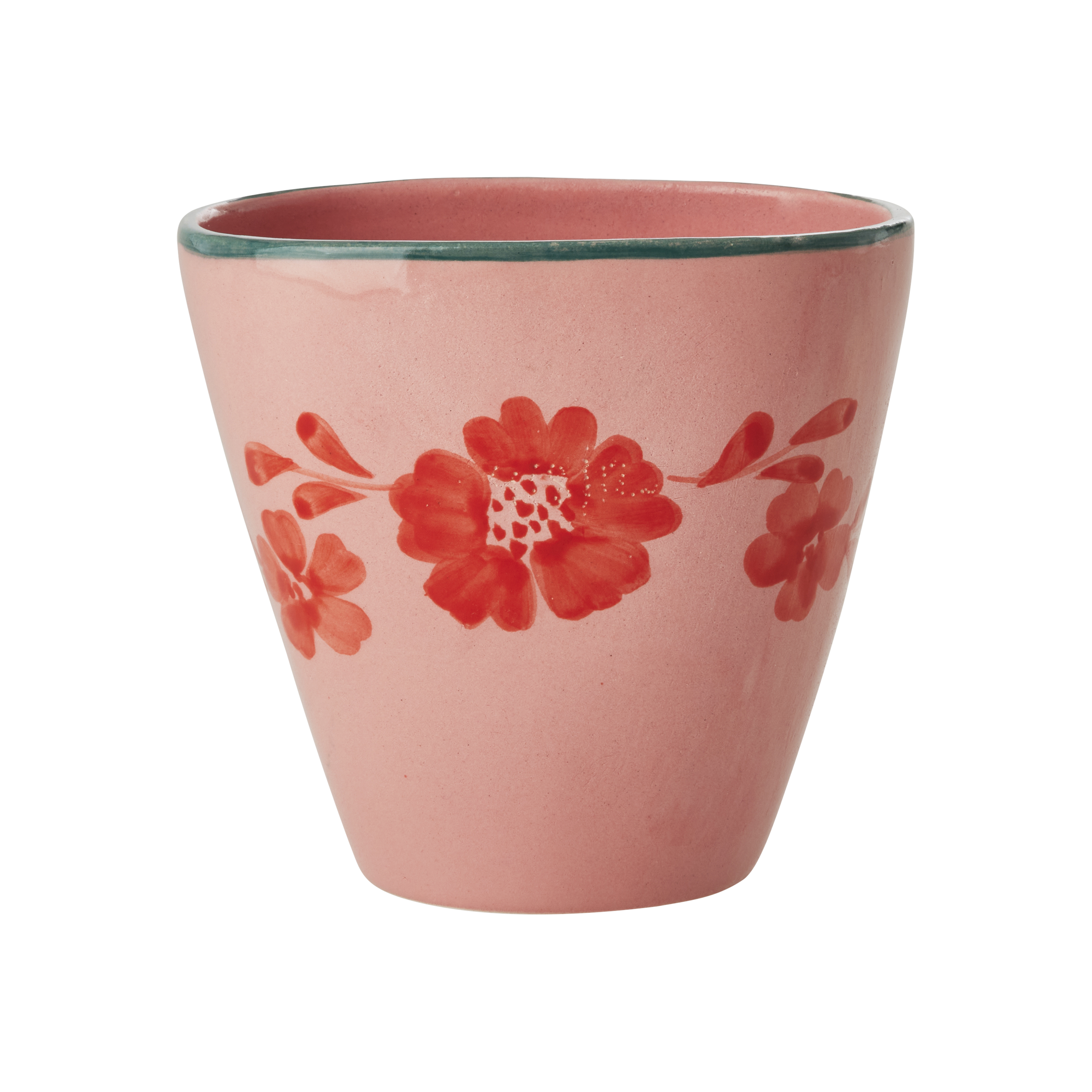 Ceramic Oval Cup with Hand Painted Orange Flower Vine - 10.1 oz