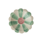 Ceramic Flower Dipping Bowl with Soft Green Hand Painted Stripes