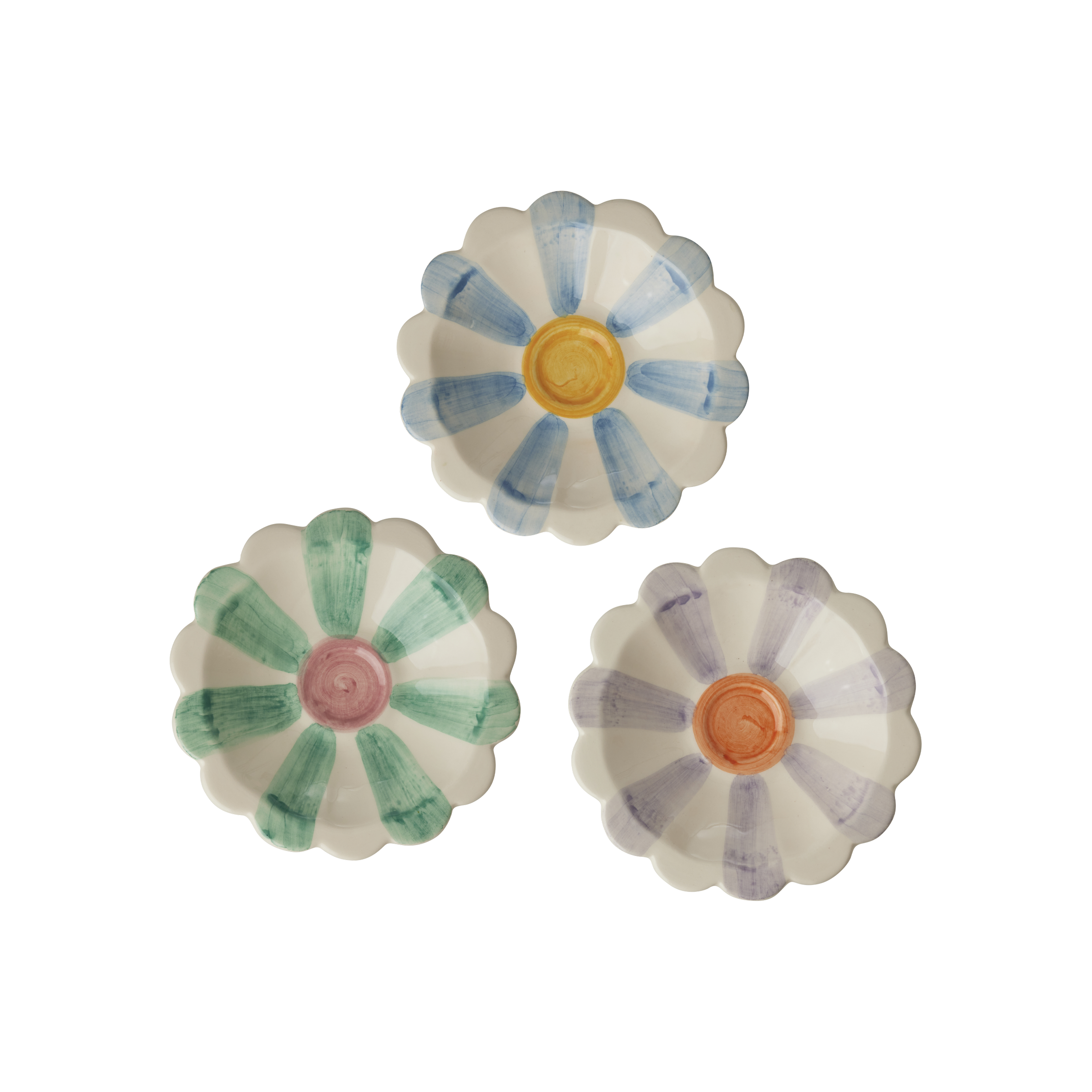 Ceramic Flower Dipping Bowl with Soft Green Hand Painted Stripes