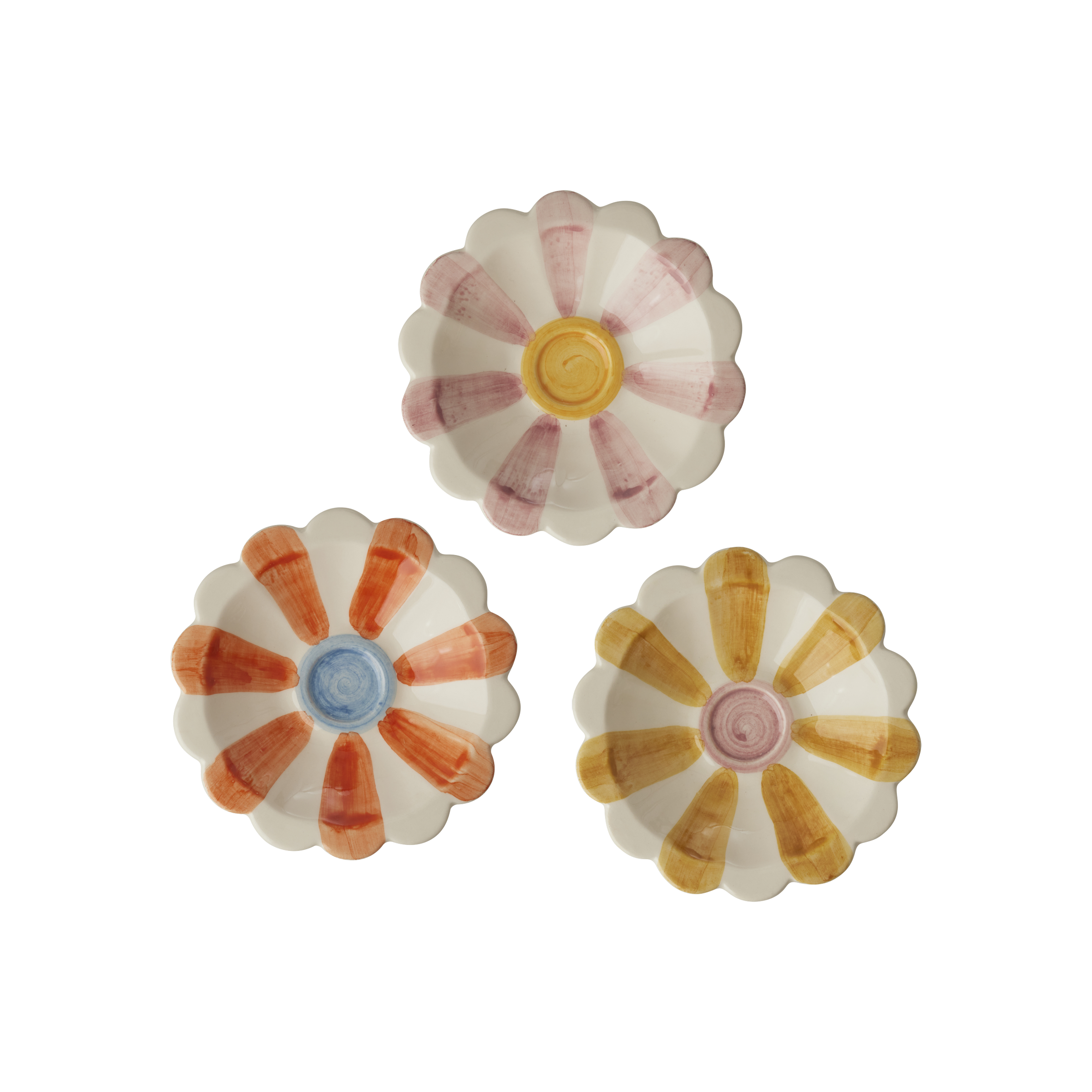 Ceramic Flower Dipping Bowl with Orange Hand Painted Stripes