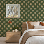 King Protea Wallpaper, forest green and butter yellow