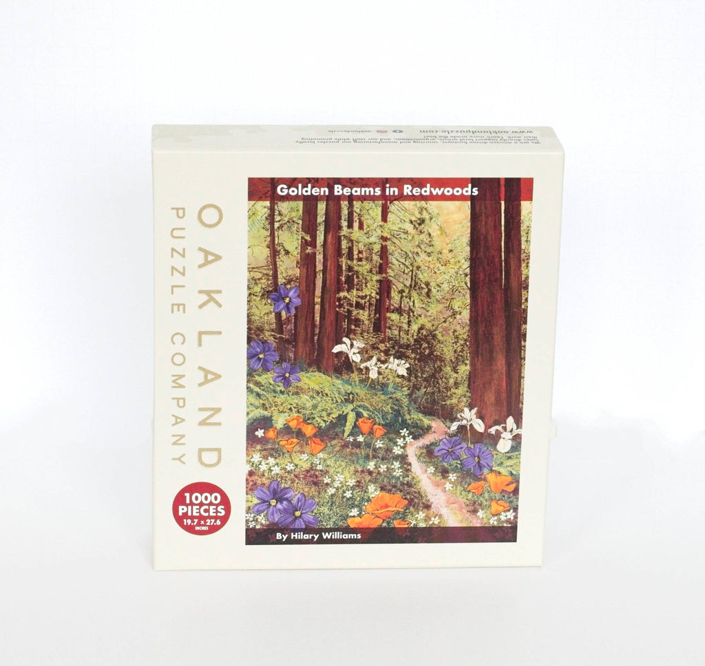 Golden Beams in Redwoods Puzzle – 1000 Pieces of California Forest Art by Hilary Williams