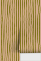 Dolce Stripe Wallpaper, peach and chartreuse