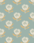 King Protea Wallpaper, light blue and apricot