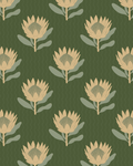 King Protea Wallpaper, forest green and butter yellow