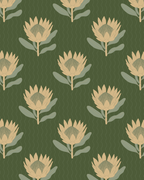 King Protea Wallpaper, forest green and butter yellow