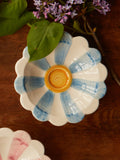 Ceramic Flower Dipping Bowl with Blue Hand Painted Stripes