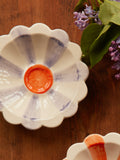 Ceramic Flower Dipping Bowl with Lavender Hand Painted Stripes