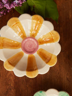 Ceramic Flower Dipping Bowl with Yellow Hand Painted Stripes