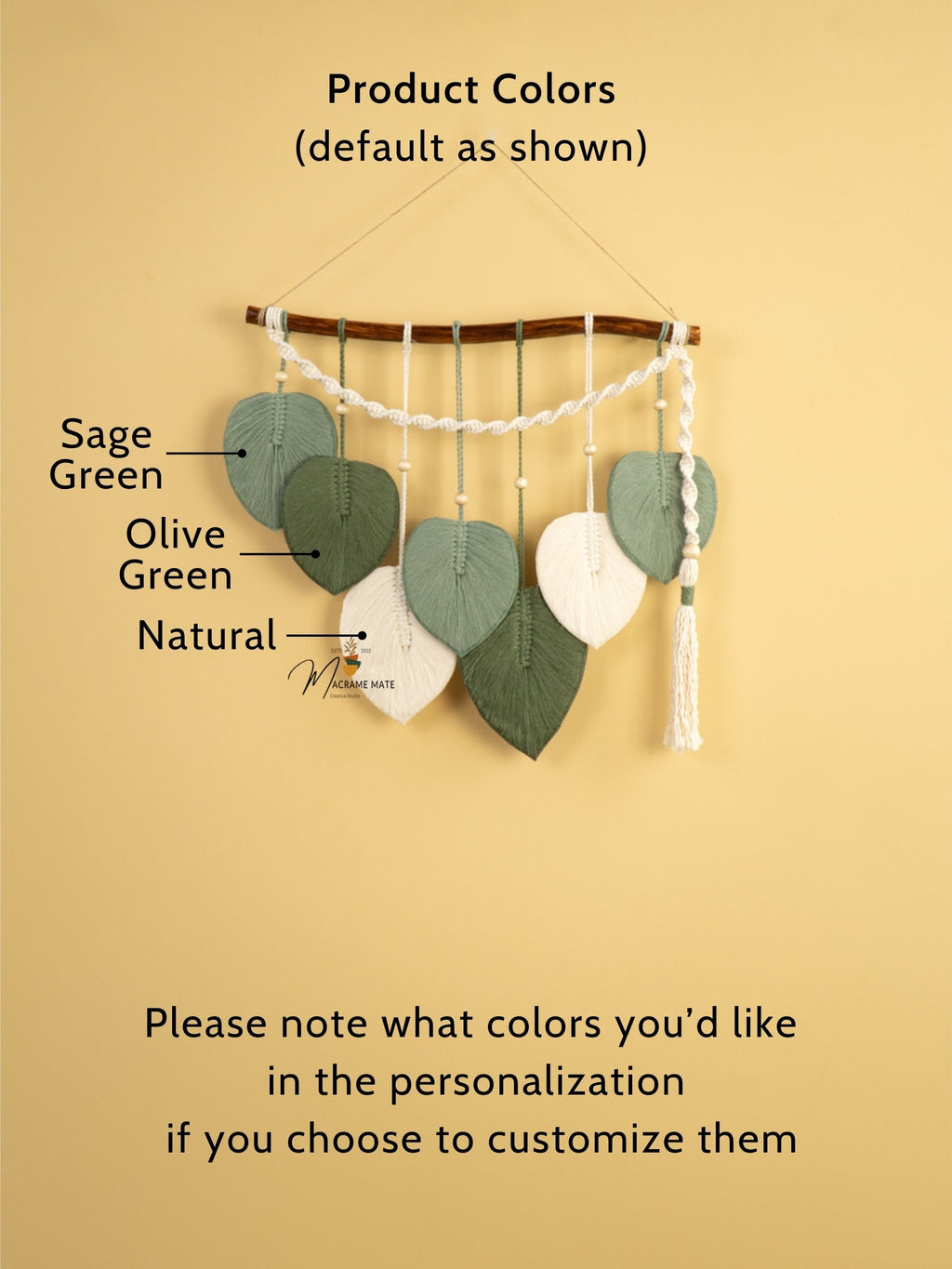 Macrame Leaf Hanging Tassel Tone Green