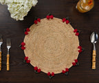 Cherry Scalloped Edge Placemat – 14” Hand-Crocheted Raffia – Artisan Summer Table Decor – Coastal & Boho Dining