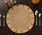 Handwoven Carrot Round Raffia Placemat – Artisan Table Décor