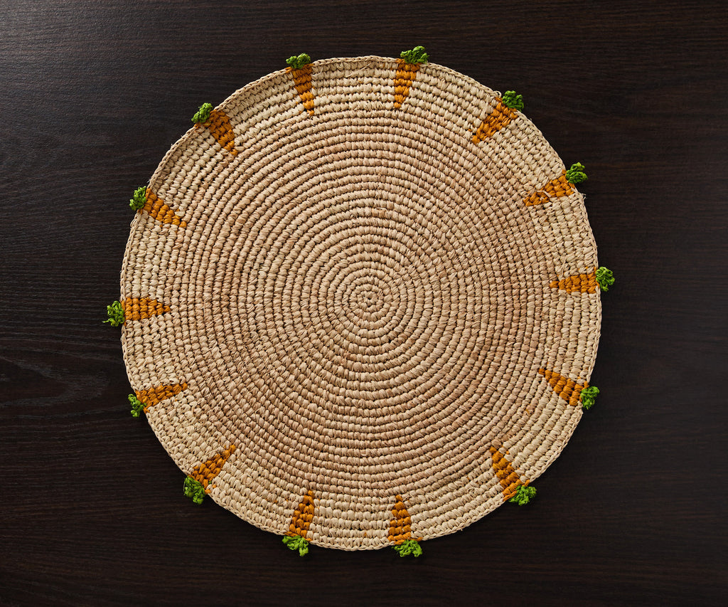 Handwoven Carrot Round Raffia Placemat – Artisan Table Décor