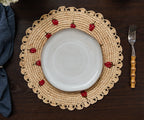 Scattered Strawberry Hand-Crocheted Raffia Palm Round Placemat