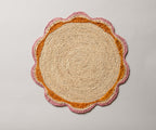 Round Pink Raffia Placemat – 14” Handwoven Crochet – Garden Party & Summer Table Decor