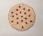 Scattered Strawberry Hand-Crocheted Raffia Palm Round Placemat