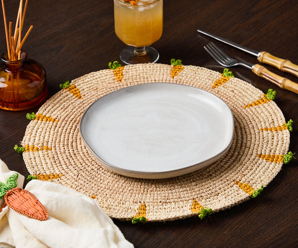 Handwoven Carrot Round Raffia Placemat – Artisan Table Décor
