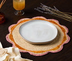 Round Pink Raffia Placemat – 14” Handwoven Crochet – Garden Party & Summer Table Decor