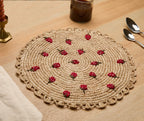 Scattered Strawberry Hand-Crocheted Raffia Palm Round Placemat