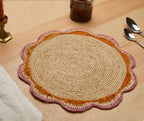 Round Pink Raffia Placemat – 14” Handwoven Crochet – Garden Party & Summer Table Decor