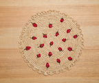 Scattered Strawberry Hand-Crocheted Raffia Palm Round Placemat
