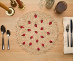 Scattered Strawberry Hand-Crocheted Raffia Palm Round Placemat