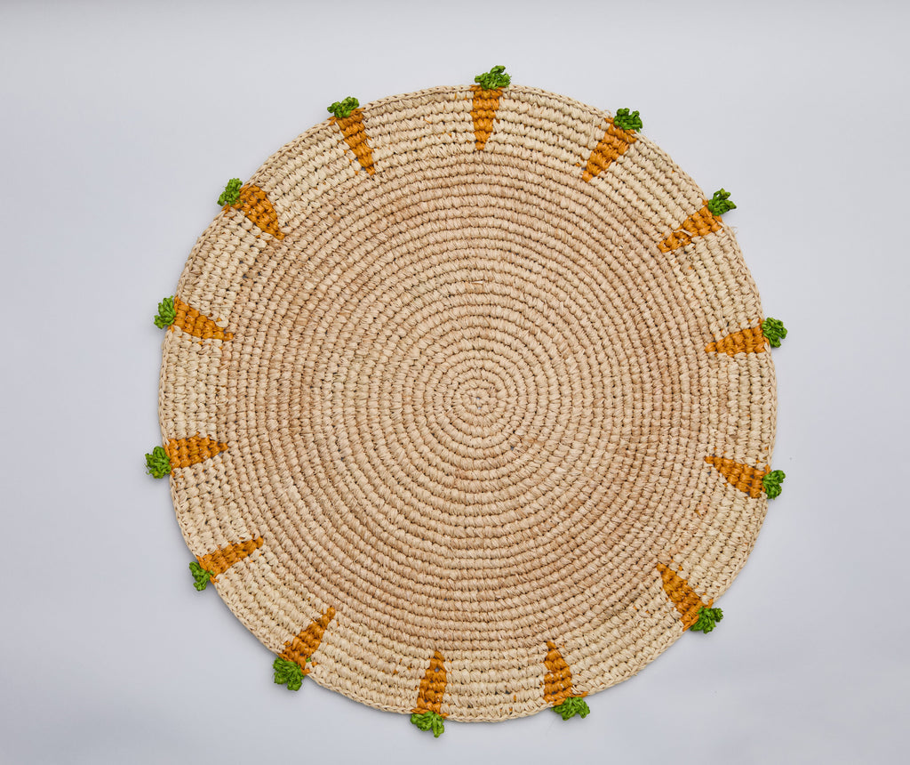 Handwoven Carrot Round Raffia Placemat – Artisan Table Décor