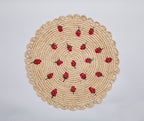 Scattered Strawberry Hand-Crocheted Raffia Palm Round Placemat