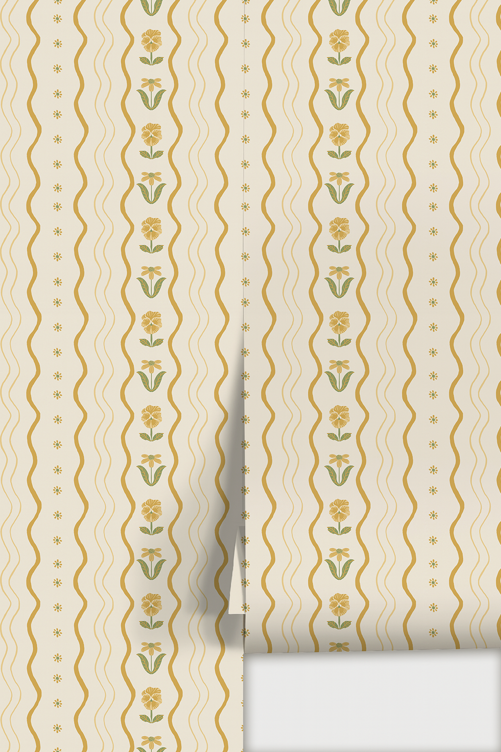 Posy Lane Stripe Wallpaper, beige and yellow