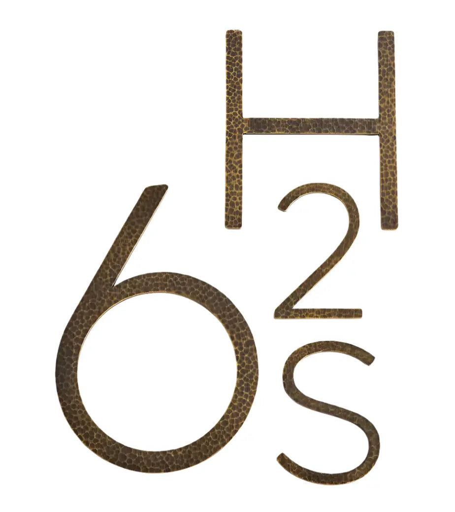 Solid Antique Brass House Numbers | Hammered Finish