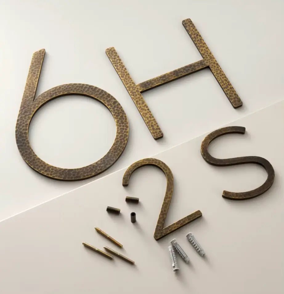 Solid Antique Brass House Numbers | Hammered Finish